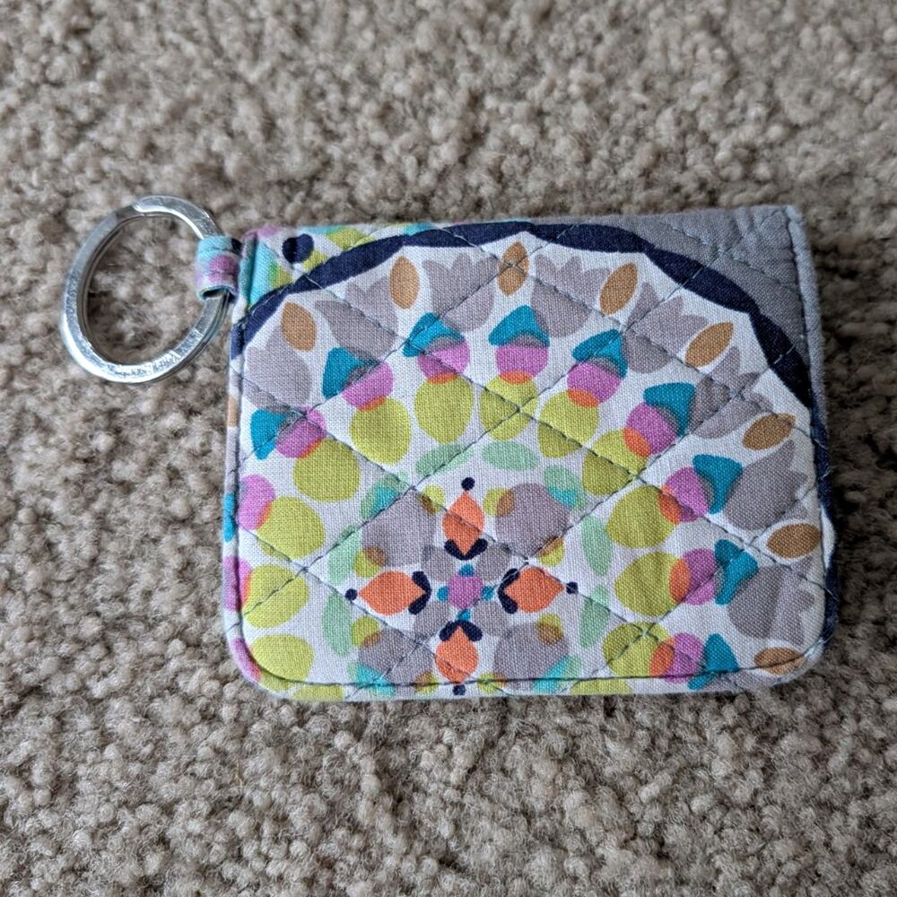Floral Multicolor Vera Bradkey Zip ID Holder Key Chain Wallet w/ Key Ring